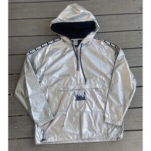 Victoria’s Secret PINK Silver Metallic Anorak Windbreaker Jacket M/L